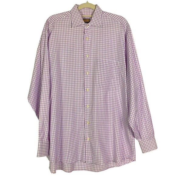 Peter Blair Men's Button-down shirt with purple/white checkered pattern, Large - Picture 1 of 7